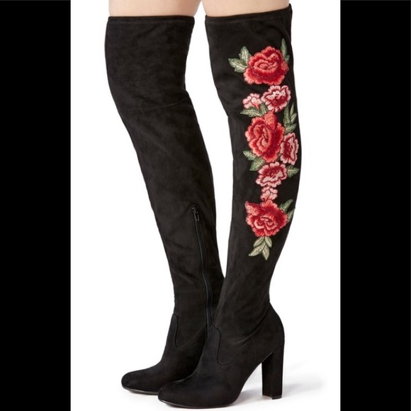 🆕 Wide Calf Black w/🌺 Over the Knee Boots - Picture 1 of 8